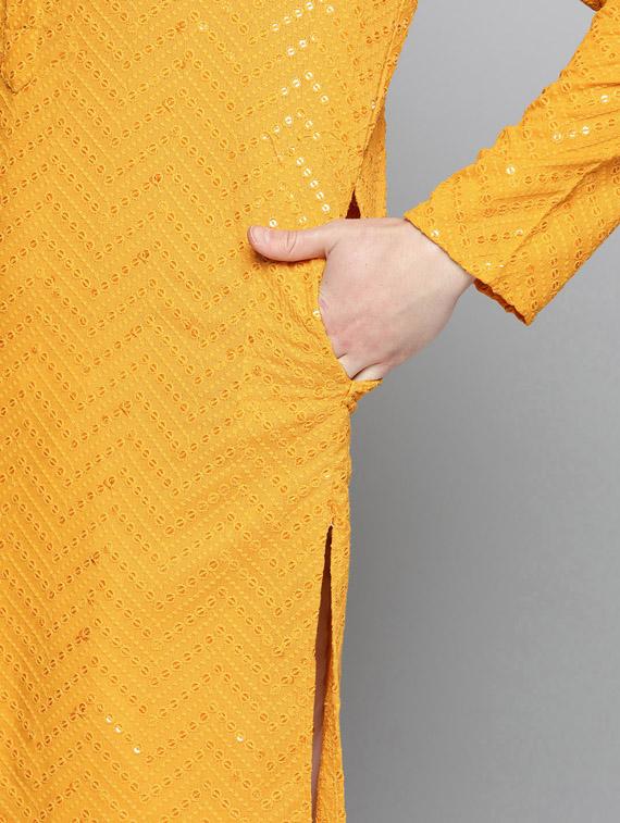 yellow embroidered long kurta - 19453411 - Standard Image - 4