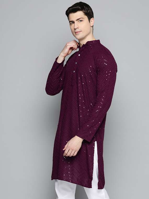 purple embroidered long kurta - 19453419 -  Standard Image - 1