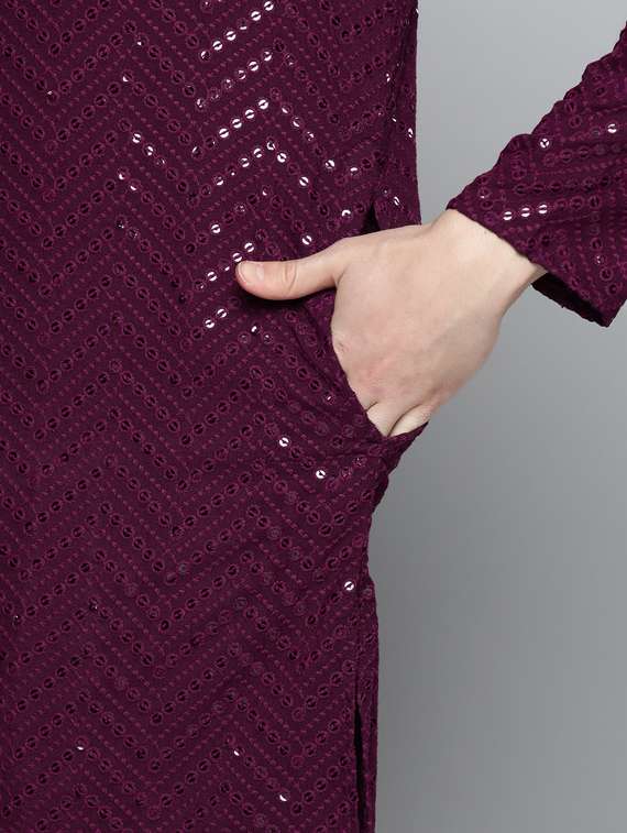 purple embroidered long kurta - 19453419 -  Standard Image - 4