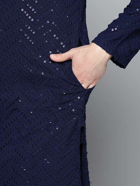 navy blue embroidered long kurta - 19453421 - Standard Image - 4