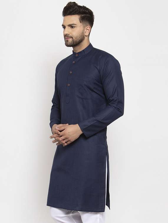 navy blue solid long kurta - 19453424 -  Standard Image - 1