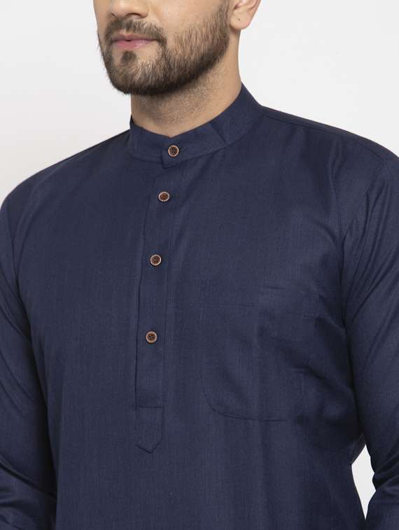 navy blue solid long kurta - 19453424 -  Standard Image - 4