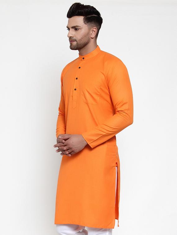 orange solid long kurta - 19453429 - Standard Image - 1
