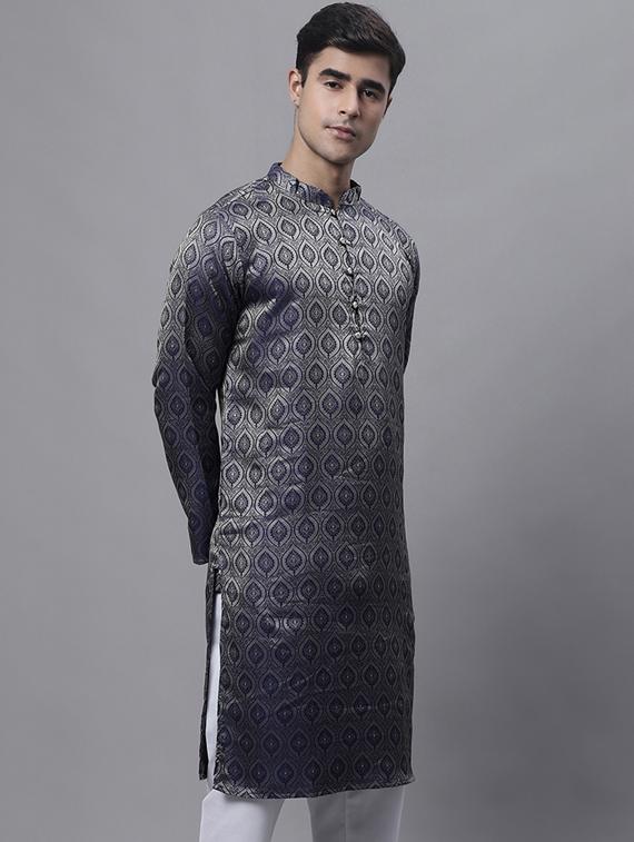 men self design mandarin neck long kurta - 19453433 - Standard Image - 1