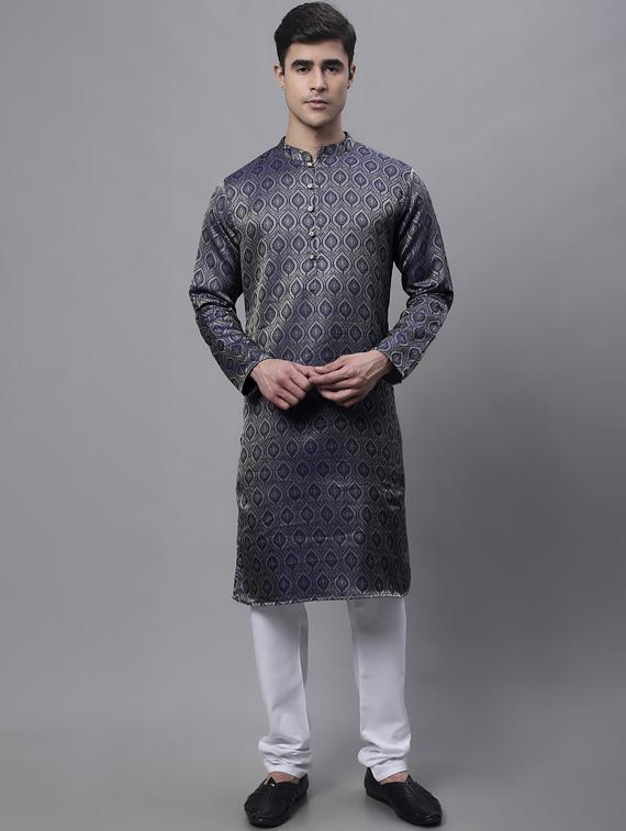men self design mandarin neck long kurta - 19453433 - Standard Image - 4