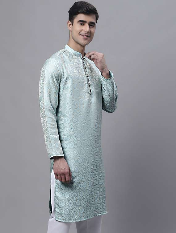 light blue self design long kurta - 19453435 -  Standard Image - 1