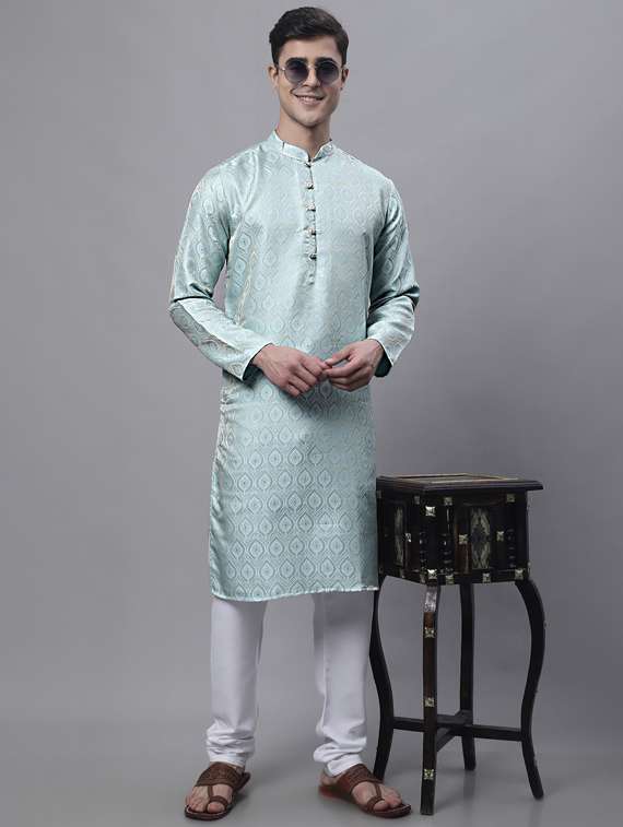 light blue self design long kurta - 19453435 -  Standard Image - 4