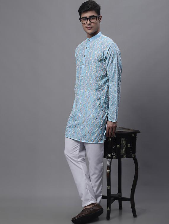 light blue embroidered kurta - 19453436 - Standard Image - 4