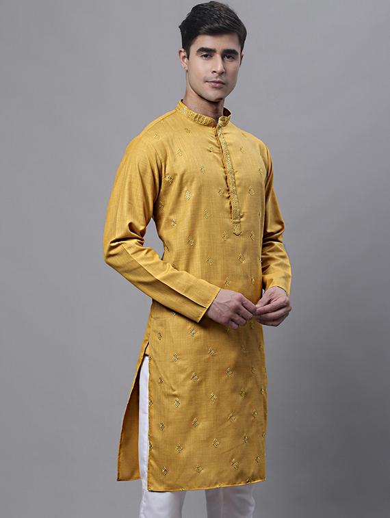 yellow embroidered long kurta - 19453439 - Standard Image - 1