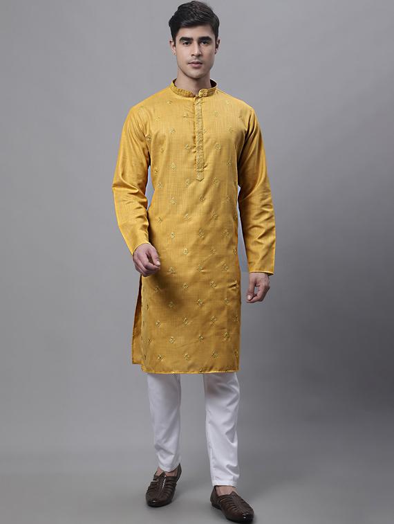 yellow embroidered long kurta - 19453439 - Standard Image - 4