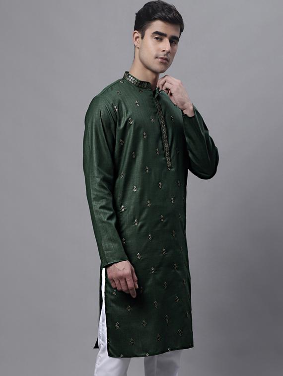 green embroidered long kurta - 19453441 -  Standard Image - 1