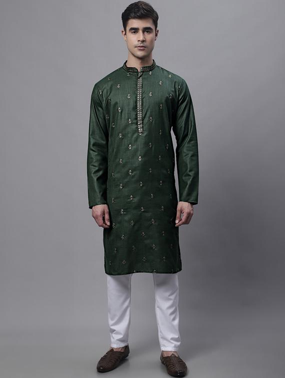 green embroidered long kurta - 19453441 - Standard Image - 4