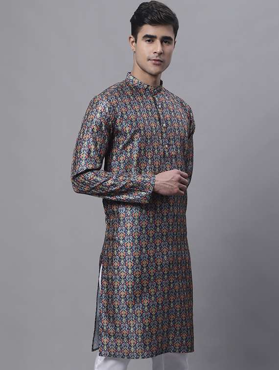 navy blue printed long kurta - 19453450 -  Standard Image - 1