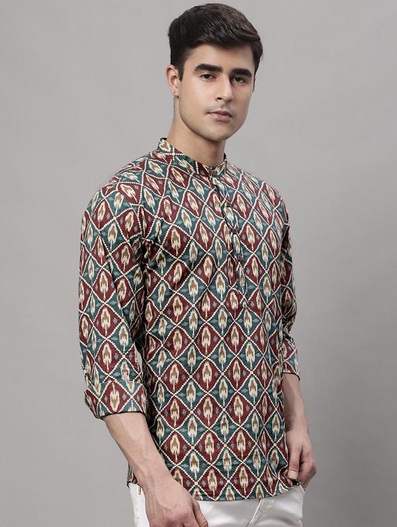 ikat printed short kurta - 19453459 -  Standard Image - 1