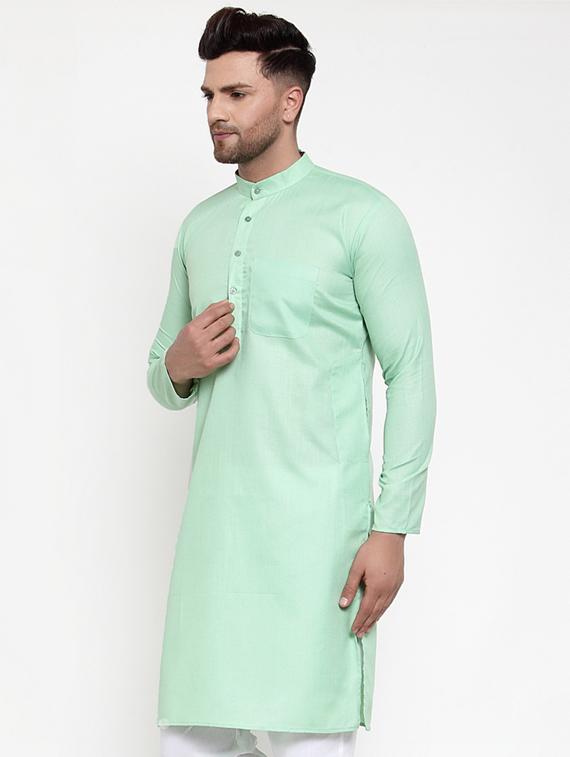 green solid long kurta - 19453474 - Standard Image - 1