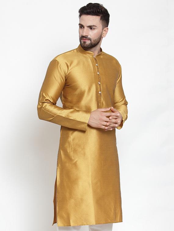 gold mens self design long kurta - 19453486 -  Standard Image - 1