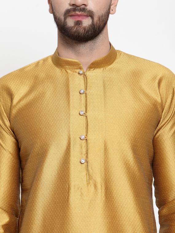 gold mens self design long kurta - 19453486 - Standard Image - 4