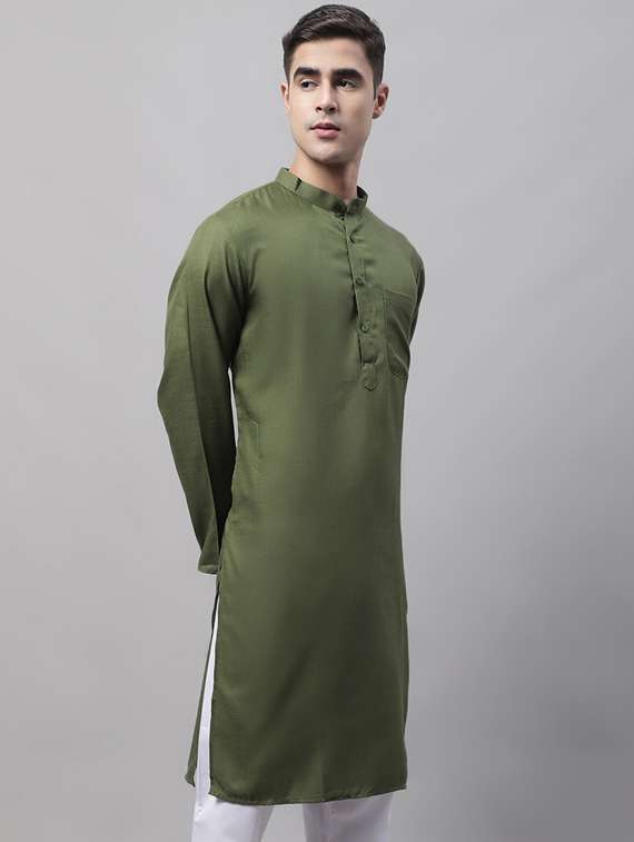 green solid long kurta - 19453488 - Standard Image - 1
