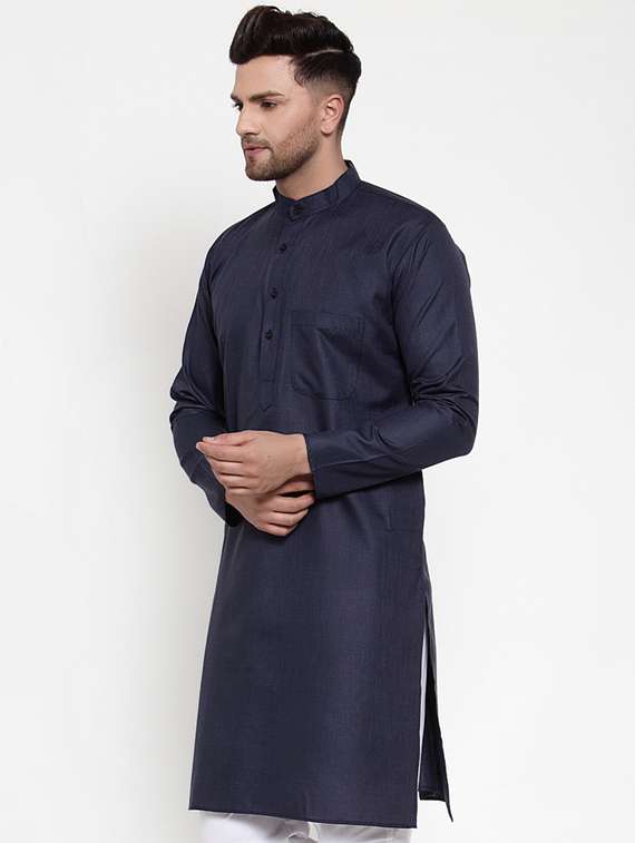 navy blue solid long kurta - 19453491 -  Standard Image - 1