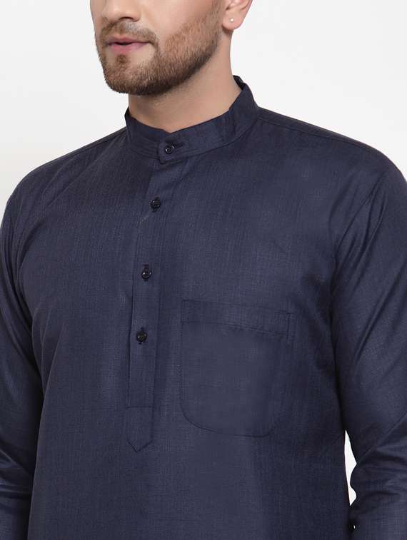 navy blue solid long kurta - 19453491 -  Standard Image - 4