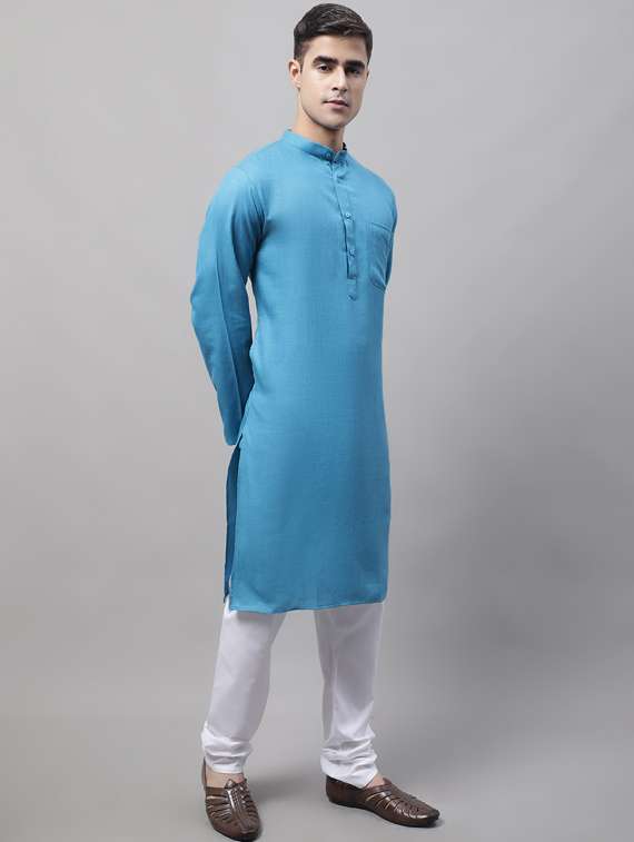 blue solid long kurta - 19453492 - Standard Image - 1