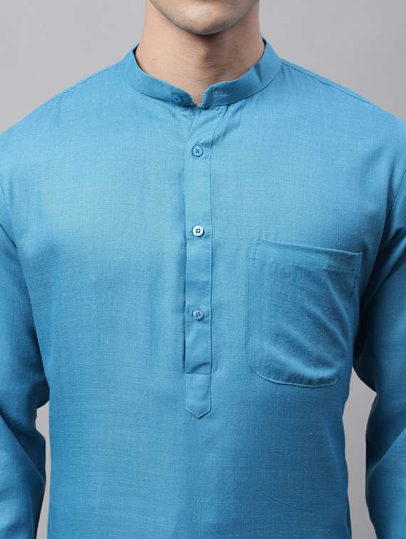 blue solid long kurta - 19453492 - Standard Image - 4
