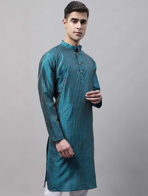 men striped mandarin neck long kurta - 19453493 -  Standard Image - 1