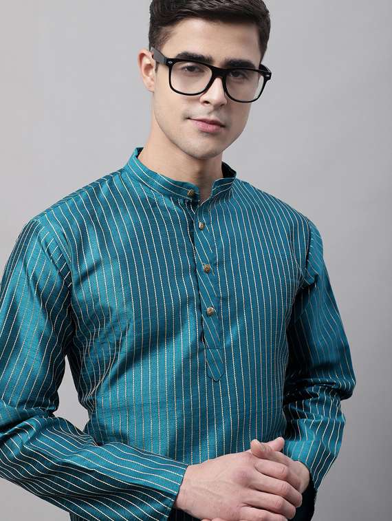 men striped mandarin neck long kurta - 19453493 -  Standard Image - 4