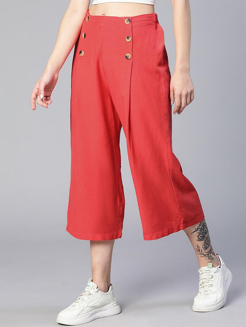 solid red flat front trouser - 19453908 - Standard Image - 1