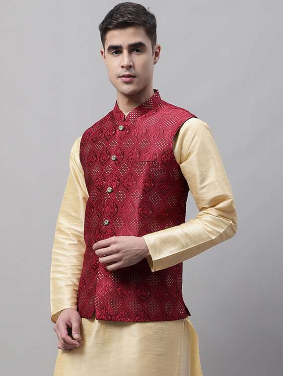 red self design nehru jacket - 19454009 -  Standard Image - 1