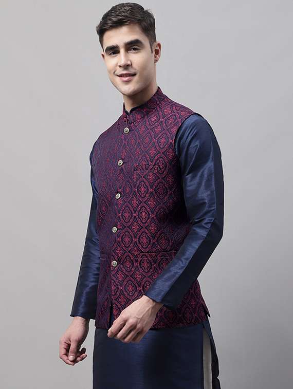 purple self design nehru jacket - 19454013 -  Standard Image - 1