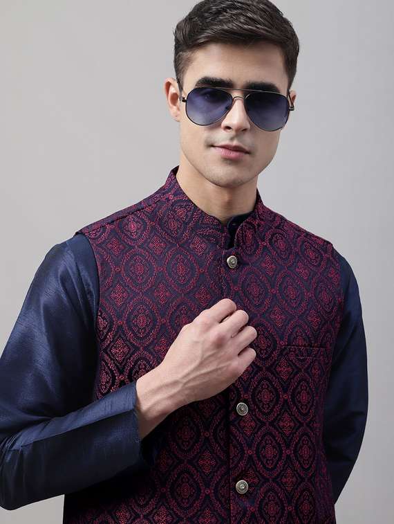 purple self design nehru jacket - 19454013 -  Standard Image - 4