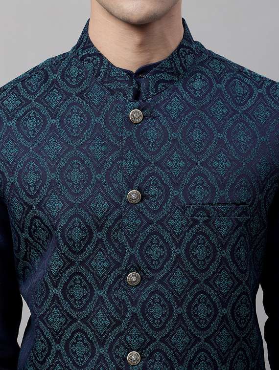 blue self design nehru jacket - 19454015 -  Standard Image - 4