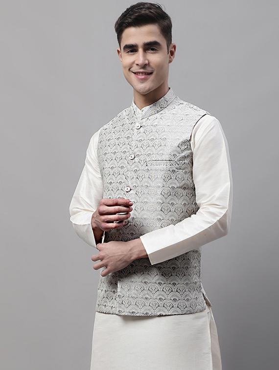 grey self design nehru jacket - 19454016 - Standard Image - 1