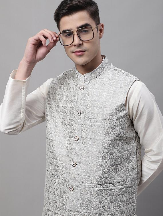 grey self design nehru jacket - 19454016 - Standard Image - 4