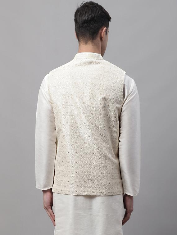 white self design nehru jacket - 19454017 -  Standard Image - 1