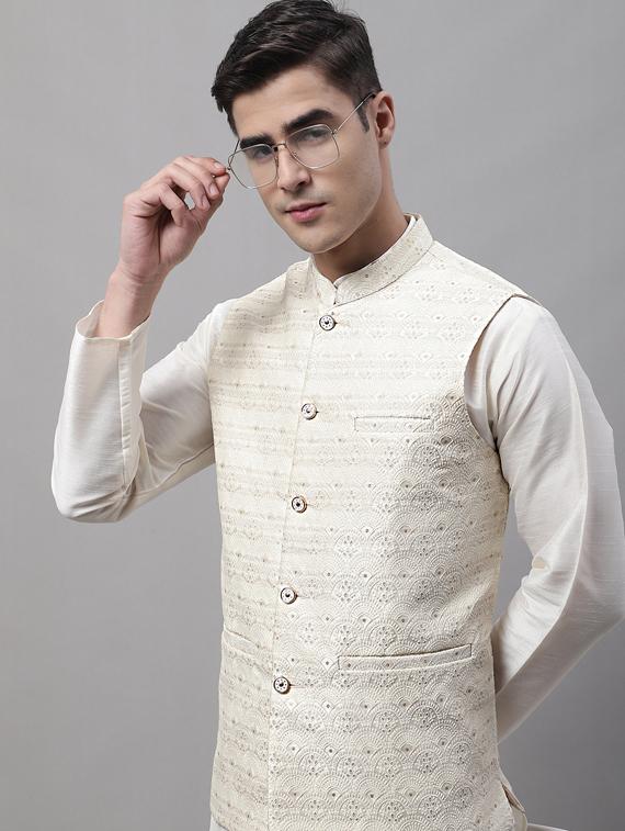 white self design nehru jacket - 19454017 - Standard Image - 4