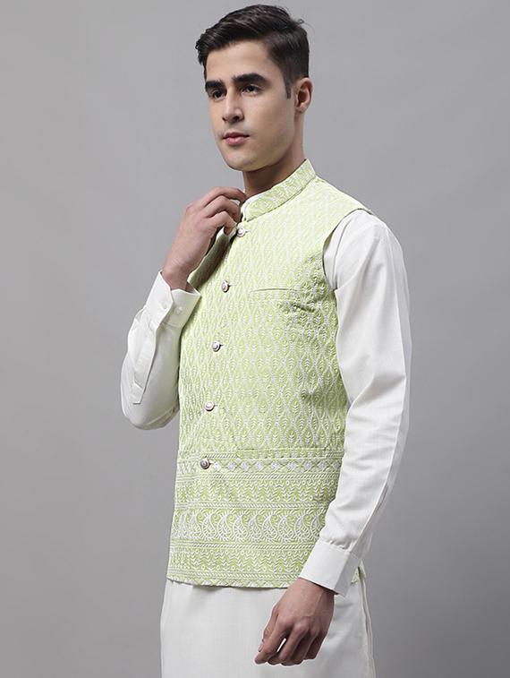 green self design nehru jacket - 19454020 - Standard Image - 1