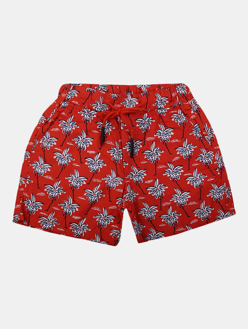 red printed cotton shorts 