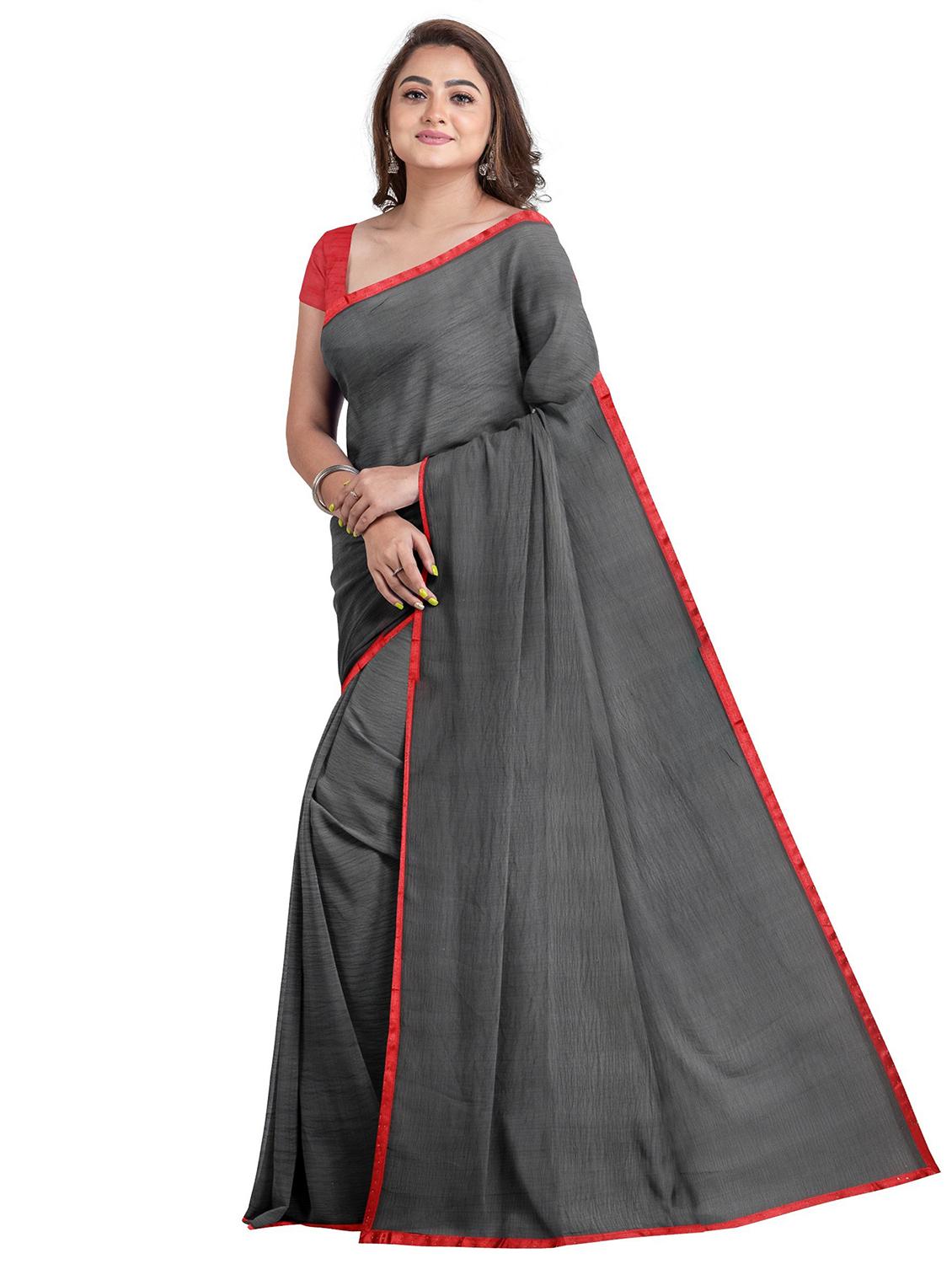 women's self design grey melange colored saree - 19460052 - Standard Image - 1