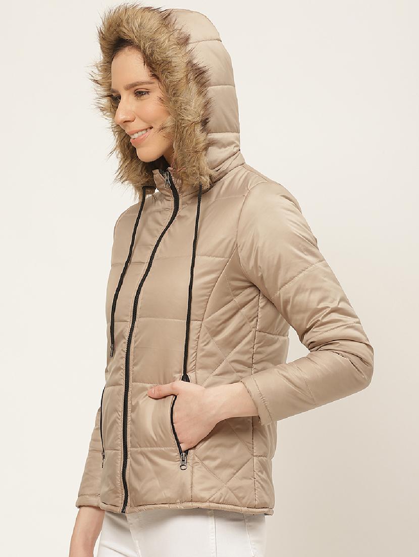 fur embellished hood neck quilted jacket - 19464759 - Standard Image - 1