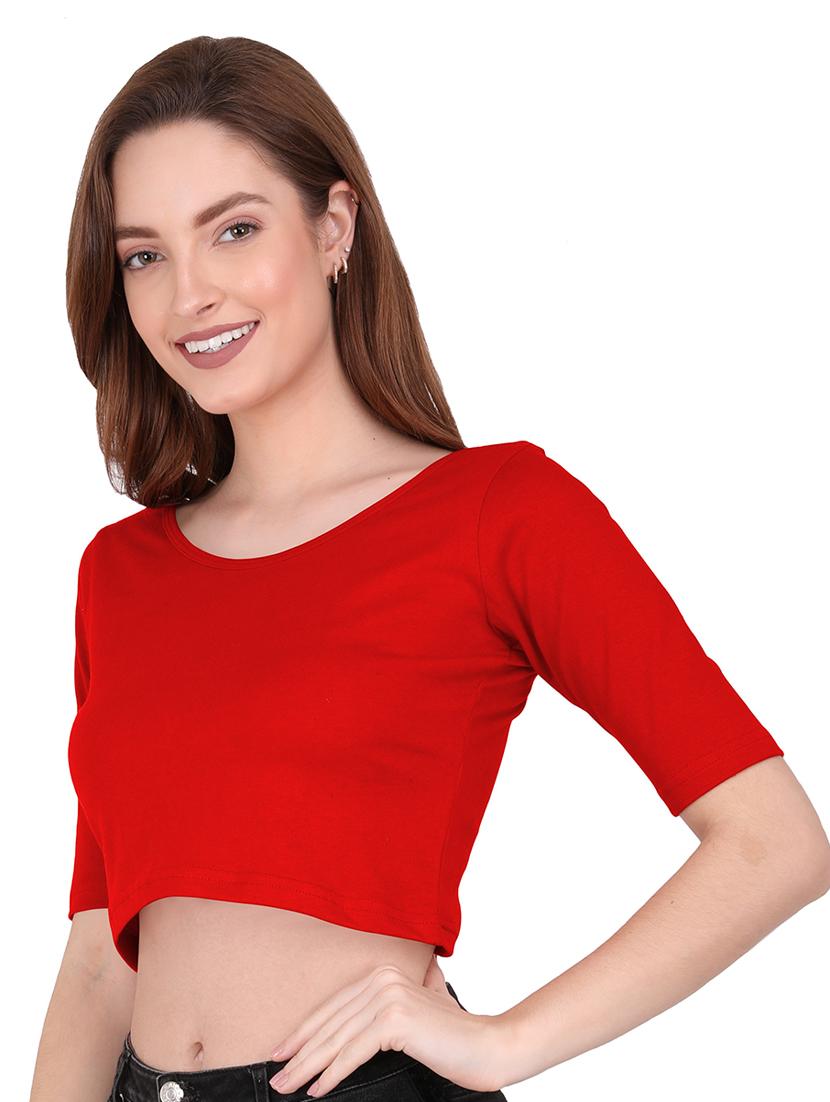 women's crop round neck top - 19466631 - Standard Image - 1
