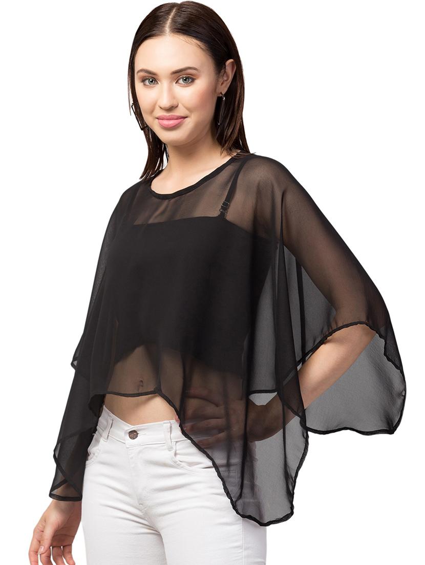 round neck solid short ponchos - 19466794 - Standard Image - 1