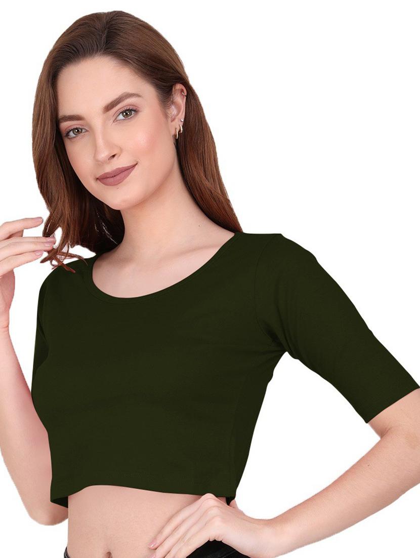 women solid green crop top - 19467108 - Standard Image - 1