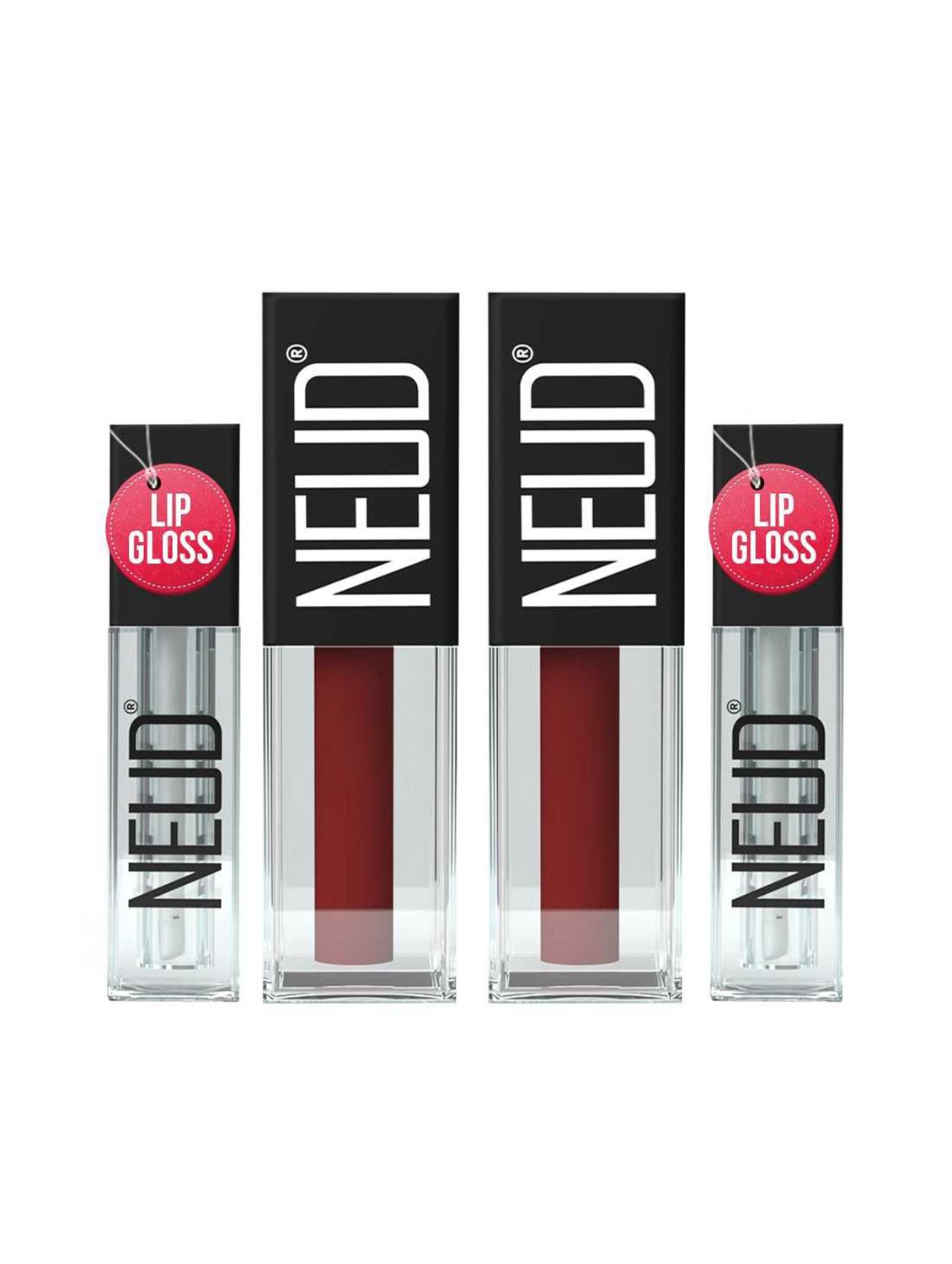 neud matte liquid lipstick red kiss with almond oil, vitamin e, smudge proof 12-hour stay formula with free lip gloss-2 packs