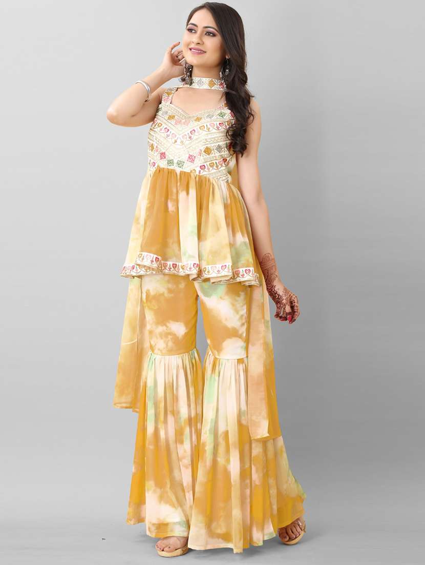 yellow self design suit set - 19471044 - Standard Image - 1