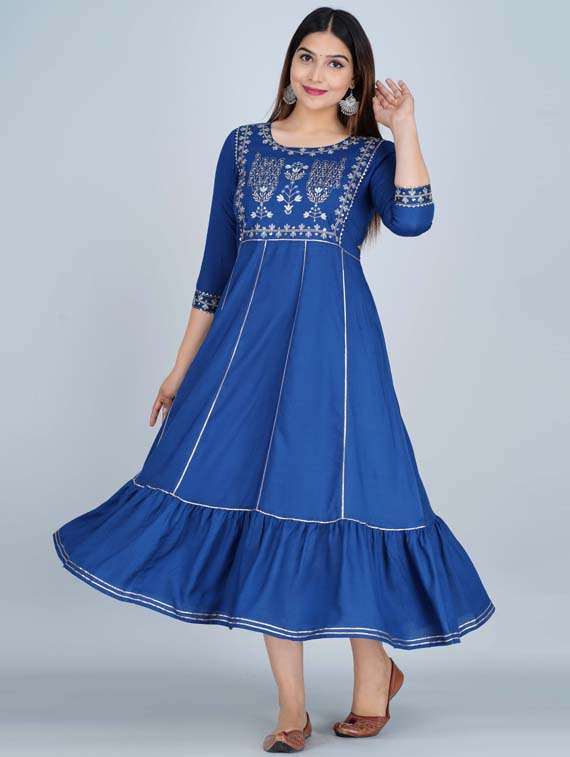 blue rayon flared kurta - 19471342 - Standard Image - 1
