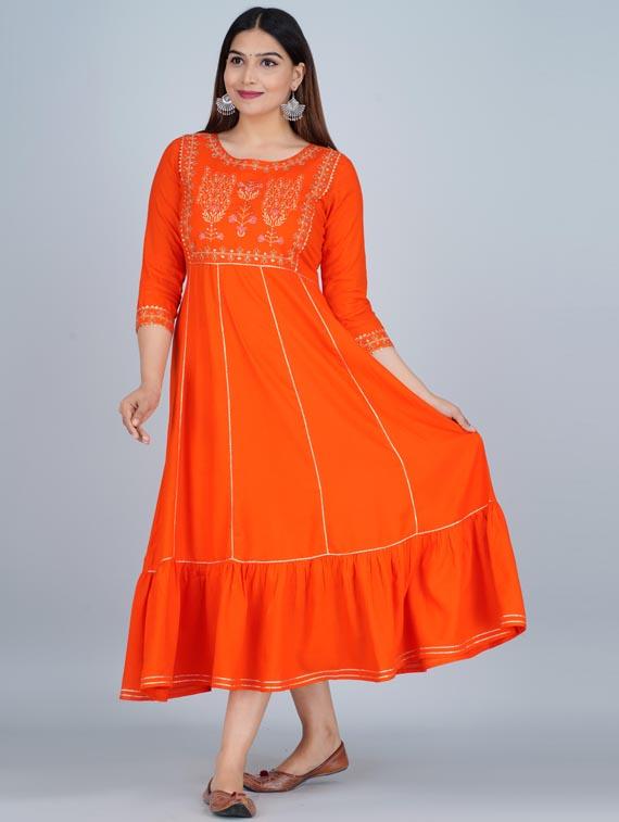 orange rayon flared kurta - 19471344 - Standard Image - 1