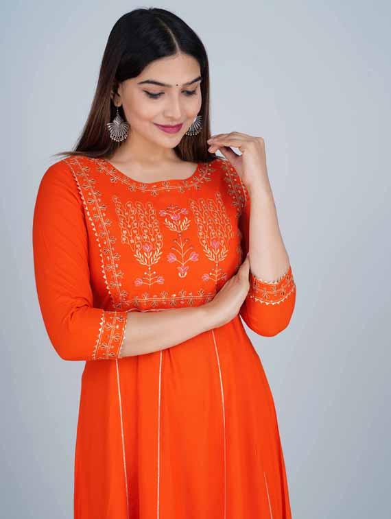 orange rayon flared kurta - 19471344 - Standard Image - 4