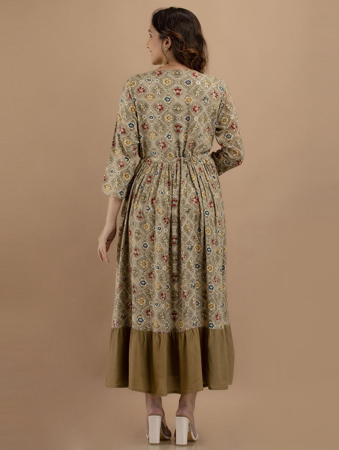 beige printed flared kurta - 19471389 - Standard Image - 4